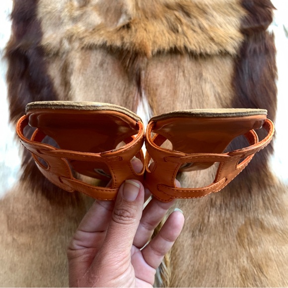 MANOLO BLAHNIK strap leather kitten heels mules orange brown size 36 - Picture 5 of 12